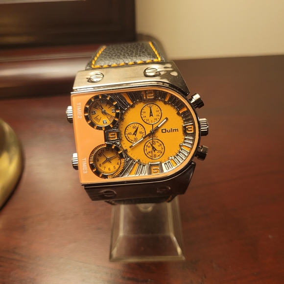 New Men’s Orange Oulm Triple Time Zone Sport Fashion Watch - Picture 1 of 3